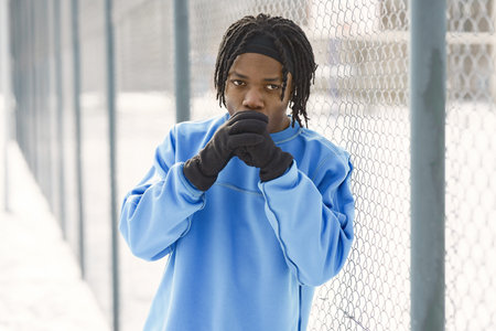 African american man dstanding on winter day