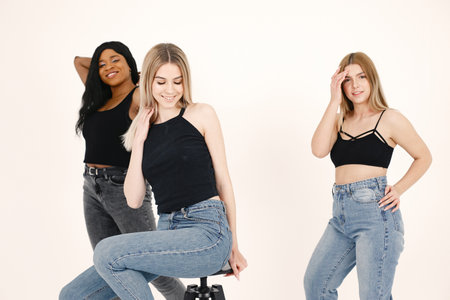 Portrait of attractive young women on a white backgroundの写真素材