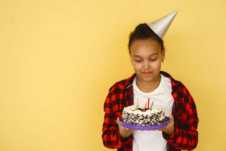 Little African beautiful girl celebrate her birthdayの写真素材