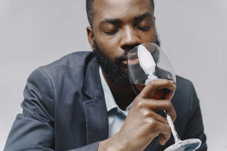 Close up portrait of a handsome young black manの写真素材