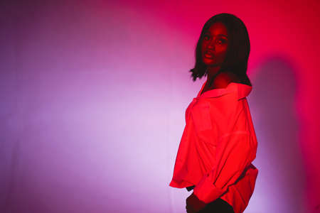 Close up portrait of a stylish young black womanの写真素材