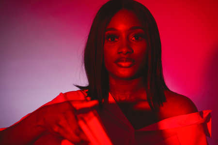 Close up portrait of a stylish young black womanの写真素材