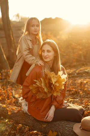 Cute and stylish family in a autumn parkの写真素材
