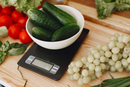 Different fresh vegetables on the tableの写真素材