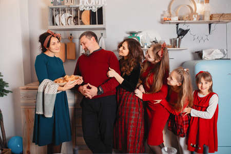 Big family with four daughters spend time at homeの写真素材