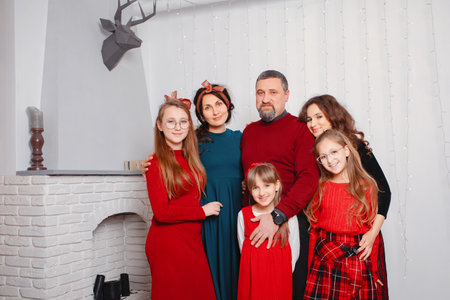 Big family with four daughters spend time at homeの写真素材