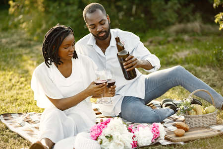 African american couple on a summer picnicの写真素材