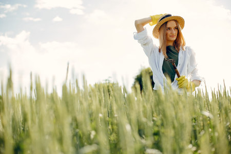 Beautiful woman in a summer field