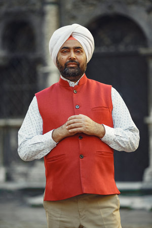 Portrait of Indian sikh man in turban with bushy beardの写真素材