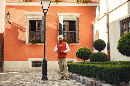 Portrait of Indian sikh man in turban with bushy beardの写真素材