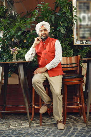 Portrait of Indian sikh man in turban with bushy beardの写真素材