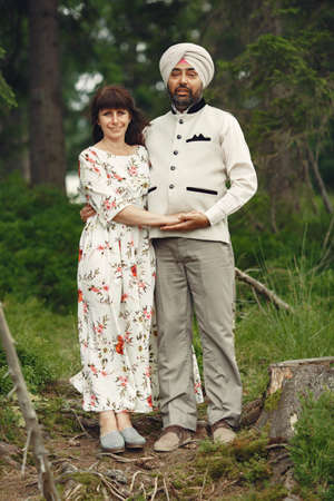 Portrait of Indian sikh man in turban with wifeの写真素材