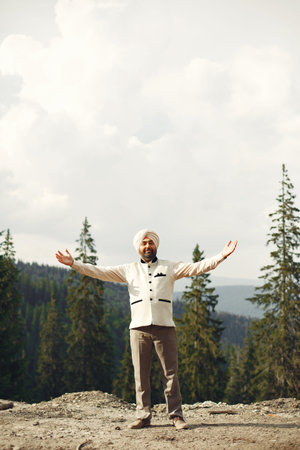 Portrait of Indian sikh man in turban with bushy beardの写真素材