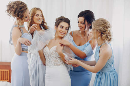 bride with bridesmaidsの写真素材