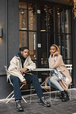 Portrait of young beautiful african couple in loveの写真素材