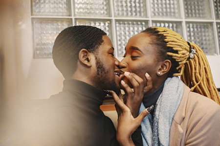 Portrait of young beautiful african couple in loveの写真素材