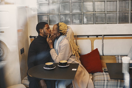 Portrait of young beautiful african couple in loveの写真素材