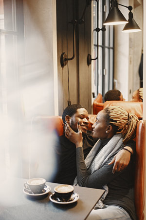Portrait of young beautiful african couple in loveの写真素材