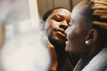 Portrait of young beautiful african couple in loveの写真素材