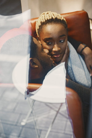 Portrait of young beautiful african couple in loveの写真素材