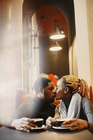 Portrait of young beautiful african couple in loveの写真素材