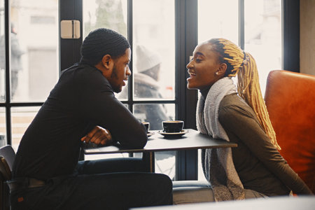Portrait of young beautiful african couple in loveの写真素材