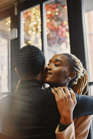 Portrait of young beautiful african couple in loveの写真素材