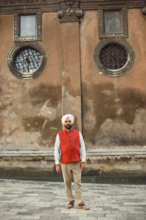Portrait of Indian sikh man in turban with bushy beardの写真素材