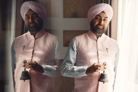 Portrait of Indian sikh man in turban with bushy beard