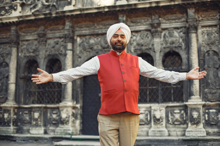 Portrait of Indian sikh man in turban with bushy beard