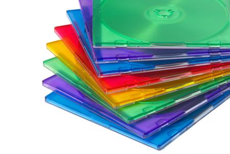Color boxes for computer compact disc isolated over whiteの写真素材