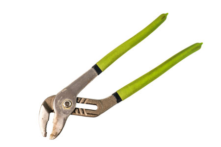 Adjustable pliers with green handles are sometimes called water pump pliers on white background
