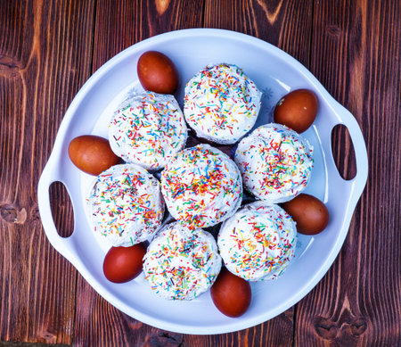 Freshly prepared Easter cakes and Easter eggs