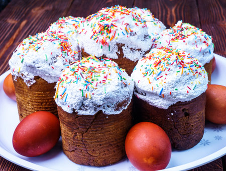 Freshly prepared Easter cakes and Easter eggs