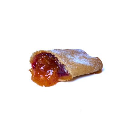 Cookies rolled with cherries and black currants isolated on a white background. Sweet dessert.