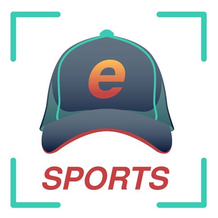 e-sport symbol with red letters in a green frame with a baseball cap, vector flat icon in casual style on white background.のイラスト素材