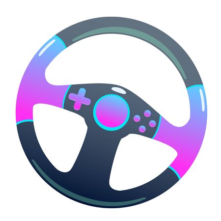 Dark game steering wheel on an isolated background, bright flat icon with pink and blue colors. white background vectorのイラスト素材