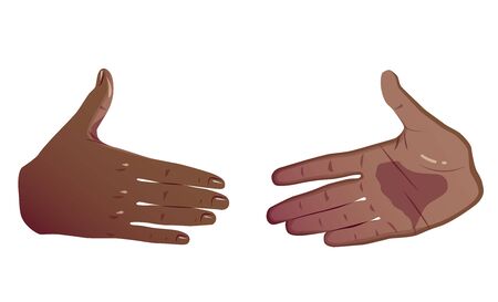 Two black hands before handshake. Vector Flat Concept Isolated on white background.のイラスト素材