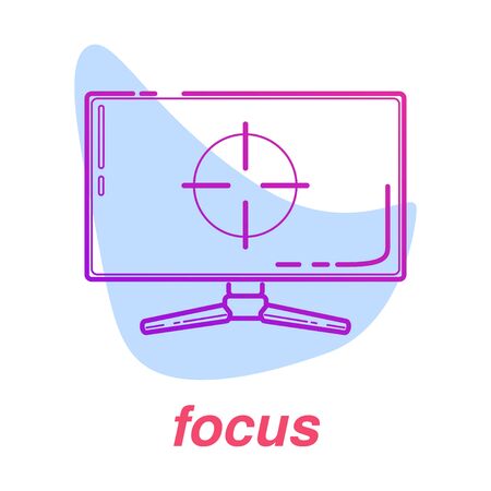 game focus icon, esports skills, vector line concept with monitor on isolated background with color spot.のイラスト素材