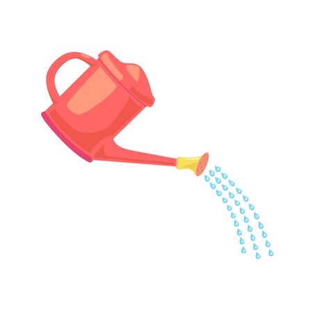 Red Garden Water can sprays water drops clip art. Gardening design element. Irrigation symbol. Simple illustration from General concept. Flat vector illustration isolated on white background.のイラスト素材