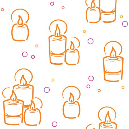 Candles seamless pattern in yellow line on white background. Textile design texture. Party backdrop print. Hanukkah symbol in Decorative vector. Holiday Doodle for festive tile cover.のイラスト素材