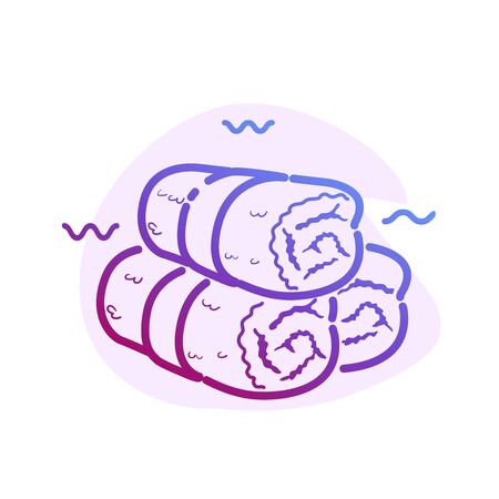 Three rolled hot towels color line icon with flat spot for round highlights stories. Spa, wellness element for design. Bathroom Vector pictogram of sauna, resort. Salon Massage template.のイラスト素材