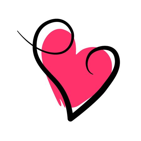 Hand drawn heart sign for greeting card. Handwritten love Vector logo design. V letter calligraphy. Lettering icon for Valentine day. Romantic invitation isolated on white background.のイラスト素材