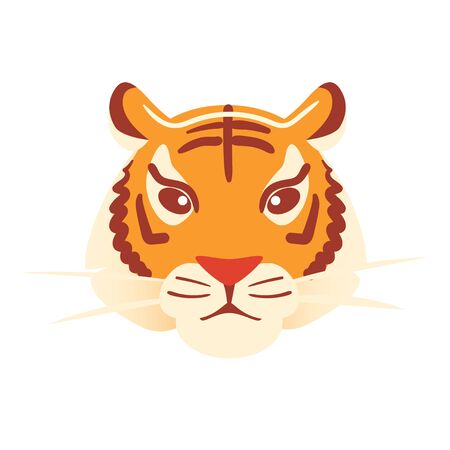Tiger flat head on white background. Orange big cat mask Isolated vector icon. Halloween carnival paper face. Animals character Jungle print. Bengal zoo clip art for masque. Simple style illusttation.のイラスト素材