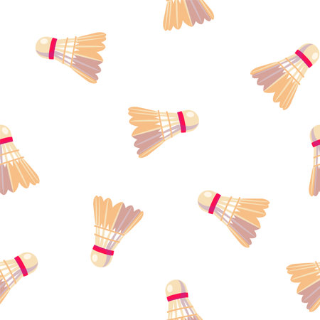Modern flat shuttlecocks seamless pattern. Fashion sport geometric design. Fabric wallpaper print texture. Vintage art card with yellow badminton shuttle on white background.のイラスト素材