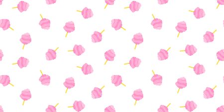 Cotton candy pattern cover in cartoon style on white. Candyfloss vector abstract design background. Bright sweet summer mood. Soft color poster. Pink colorful geometric seamless backdrop.のイラスト素材