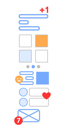 Vertical news feed, social networks and communities, paging news and posts. Line vector. Concept of...