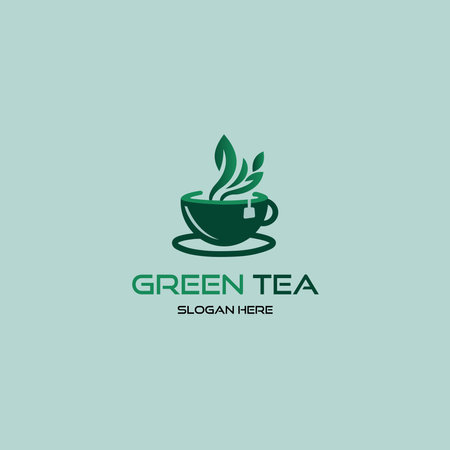 Green tea logo design template. Vector illustration. Green tea logo.のイラスト素材
