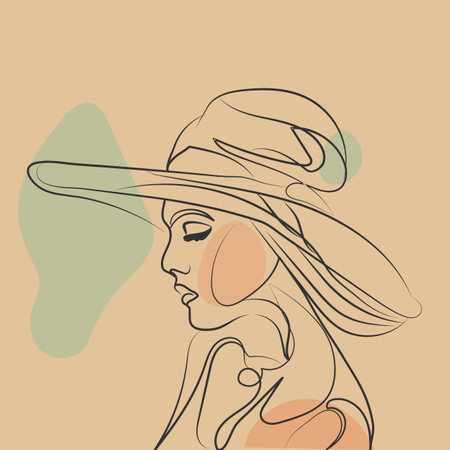 Sketch of a beautiful girl in a hat. Vector illustrationのイラスト素材