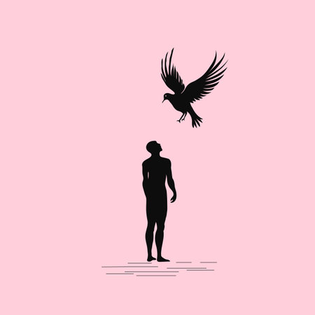 Silhouette of a woman and a bird. Vector illustration.のイラスト素材